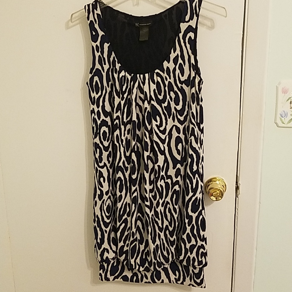 White and navy print dress